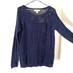 MICHAEL Michael Kors Navy Eyelet Crochet Knit Sweater Semi Sheer Logo